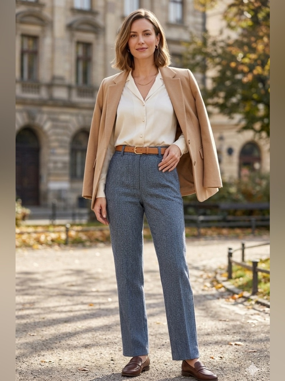 Vintage Hubbard Easy Fit | Herringbone High Rise Straight Leg Trousers